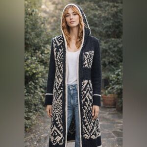 Free People White Moon Hooded Duster Cardigan Sweater Coat XS Boho Chic